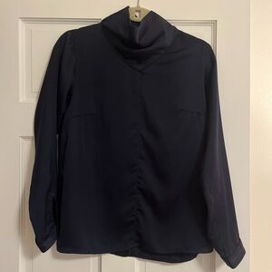 Ba&Sh Navy Silk Funnel Neck Blouse Sz sm